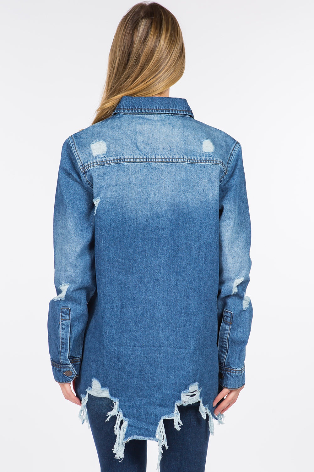 Lilah Distressed Frayed Denim Jacket | American Bazi