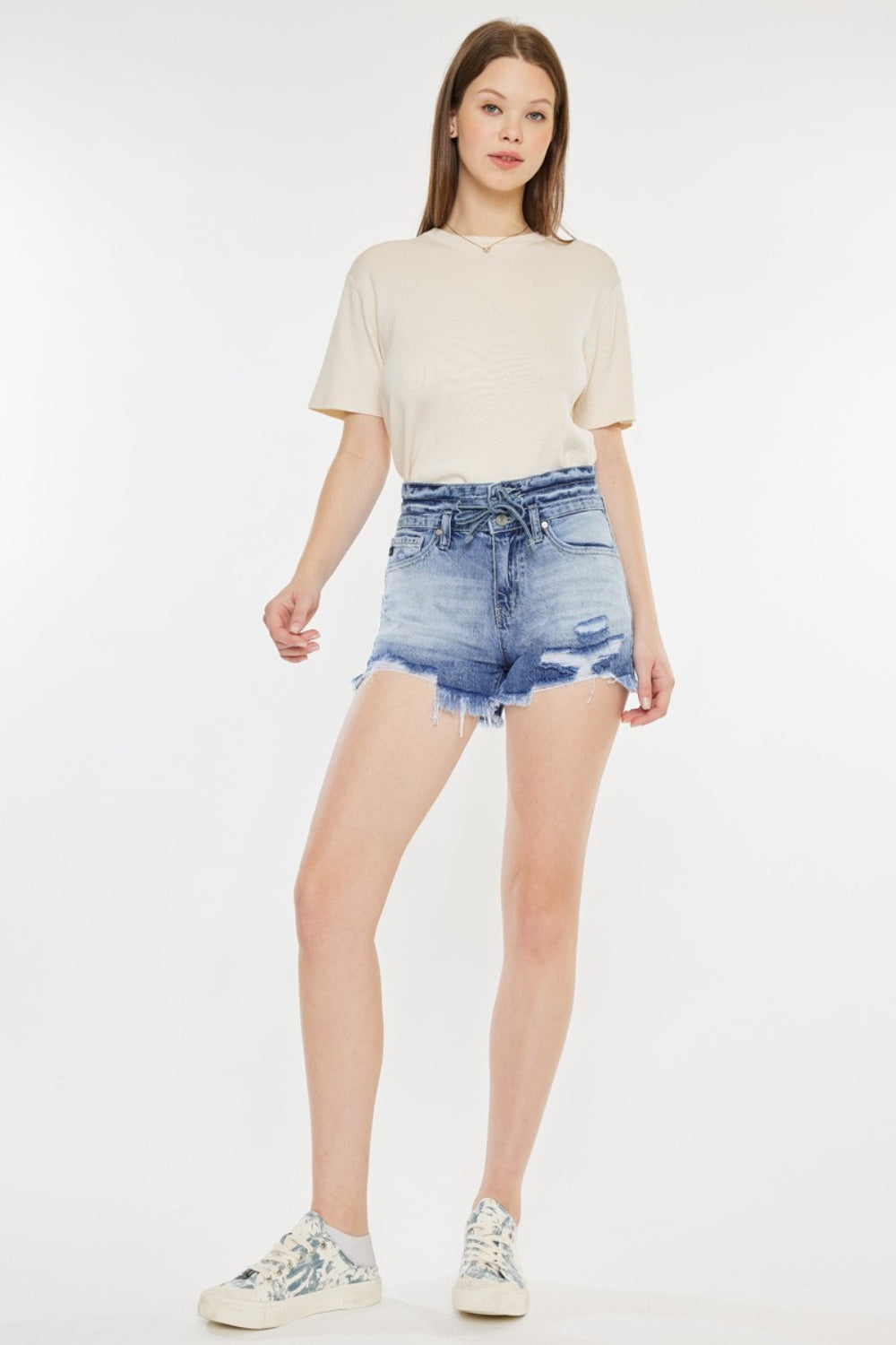 Eve High-Rise Frayed Hem Denim Shorts | Kancan