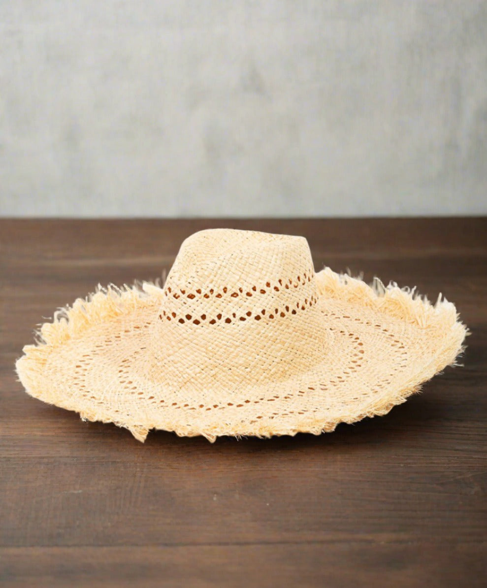 Openwork Raw Hem Weave Hat