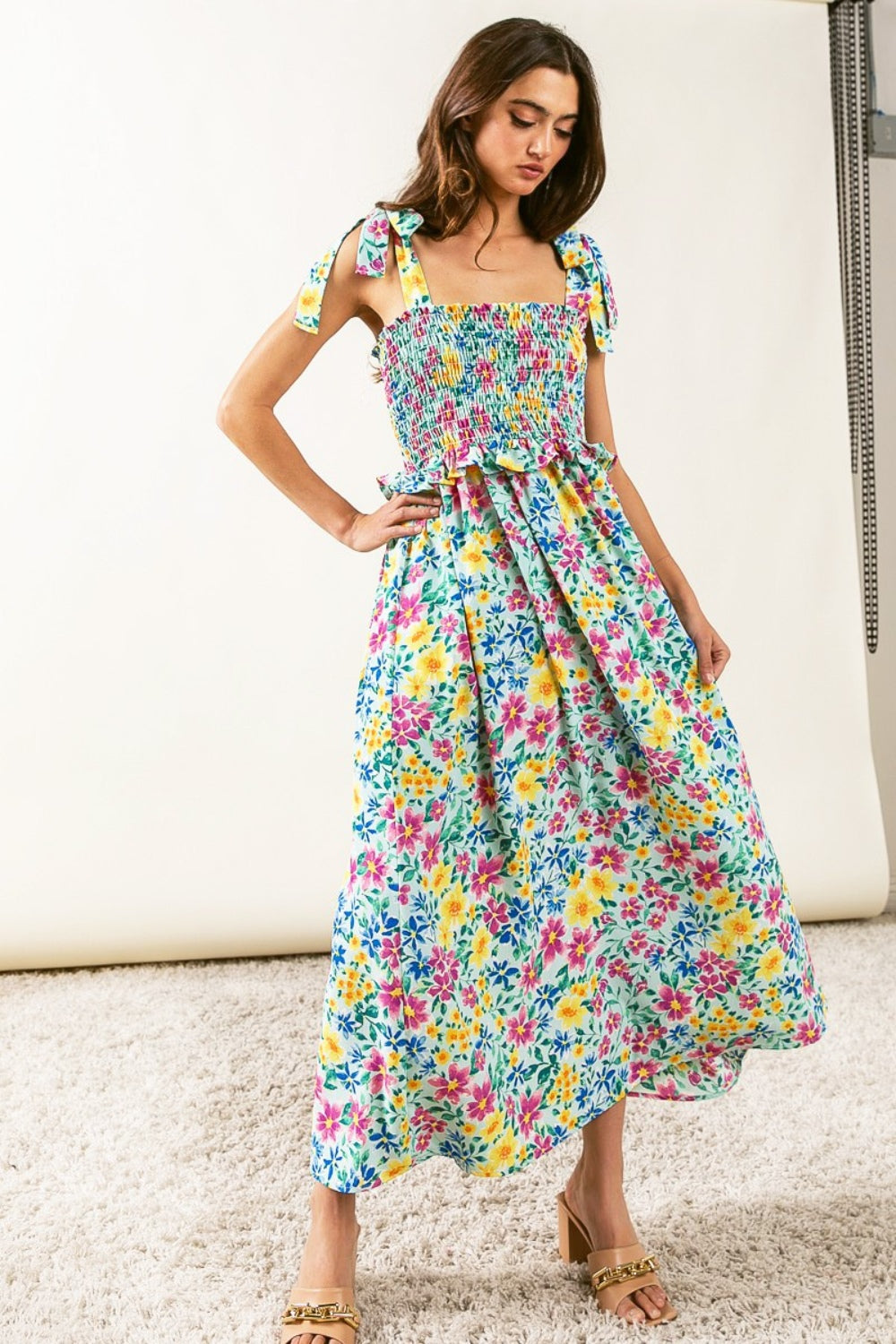 Floral Ruffle Smocked Cami Dress