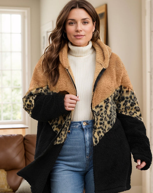 Leopard Zip-Up Hooded Jacket | Curvy