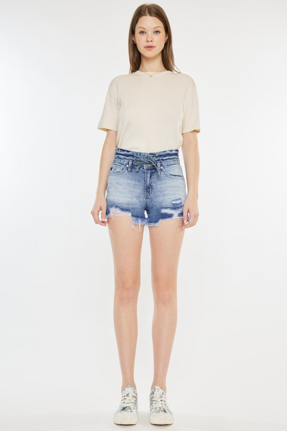 Eve High-Rise Frayed Hem Denim Shorts | Kancan