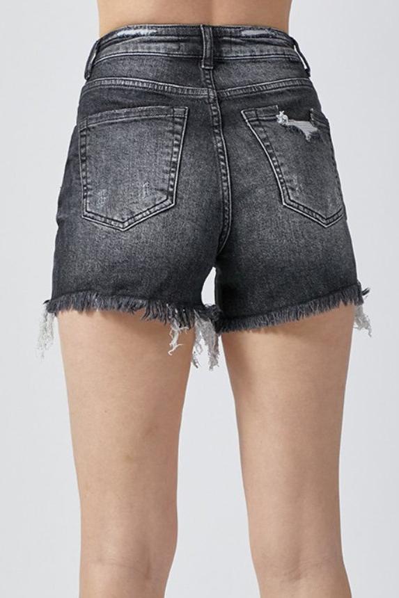 June High-Rise Distressed Denim Shorts | Risen