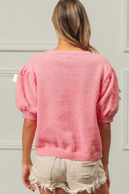 Ribbon Love Puff Sleeve Sweater