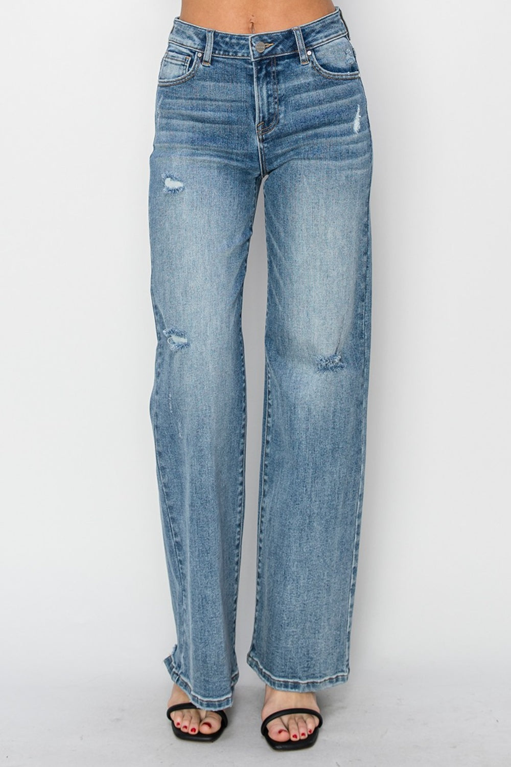 Kimora High-Waist Distressed Wide Leg Jeans | Risen