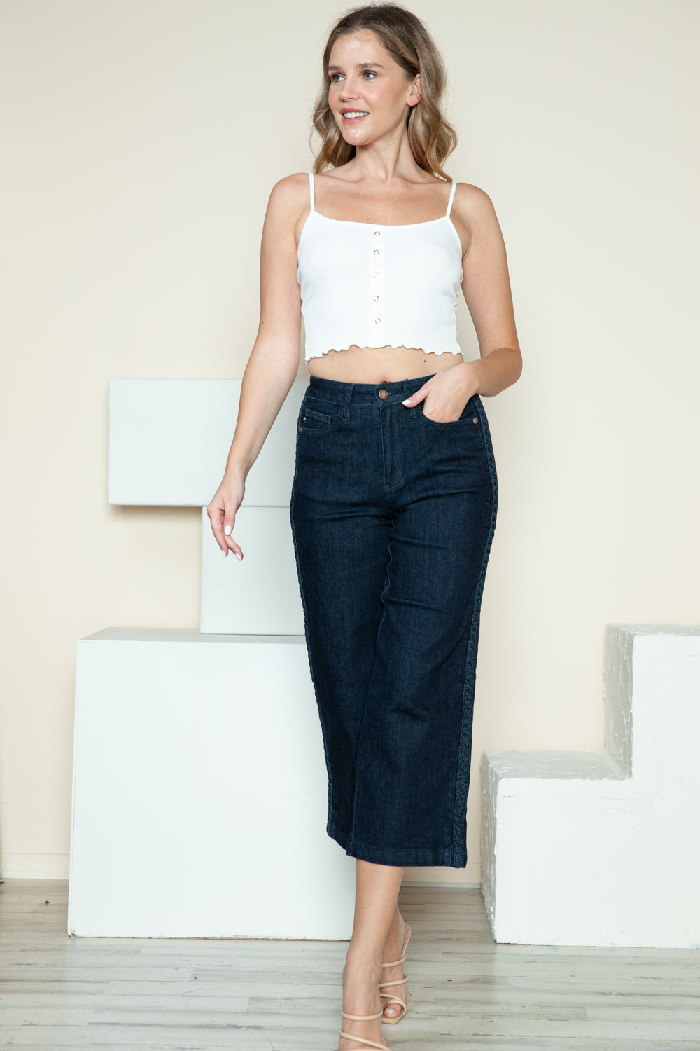 Amira Braided Cropped Wide Leg Jeans | Judy Blue