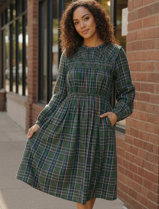 Cedar Lane Plaid Midi Dress