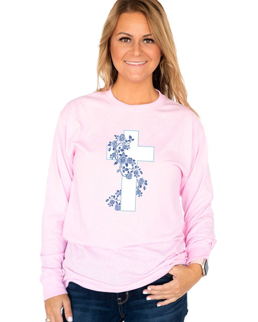 Floral Cross Long Sleeve Tee
