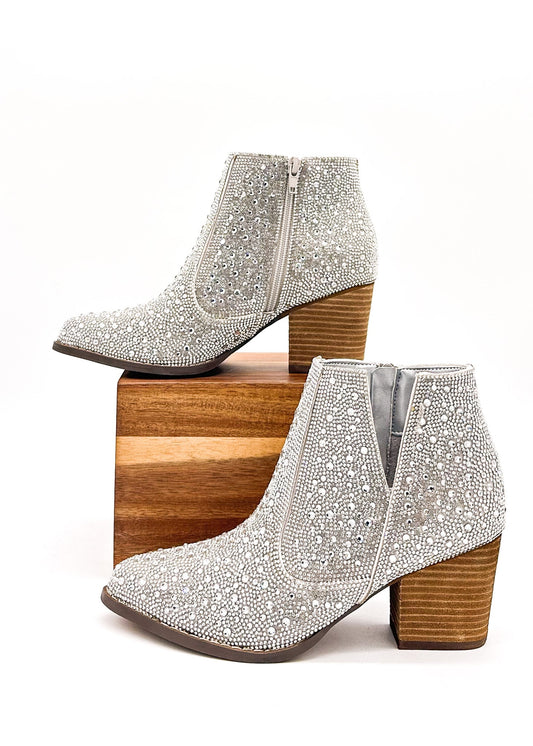 Shine Star Rhinestone Booties | Silver