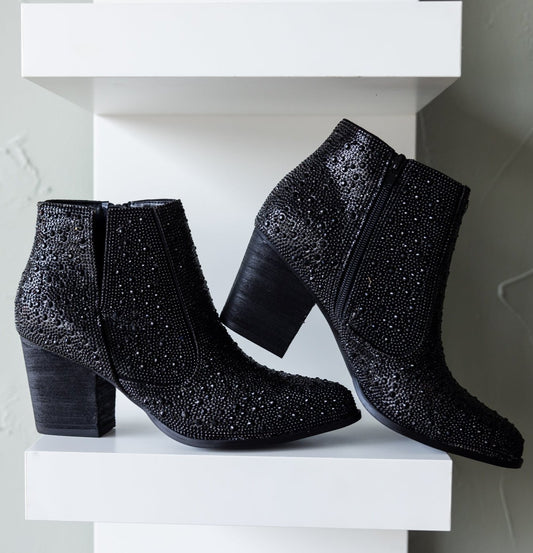 Shining Star Rhinestone Booties | Black