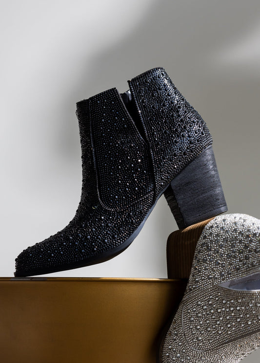 Shining Star Rhinestone Booties | Black