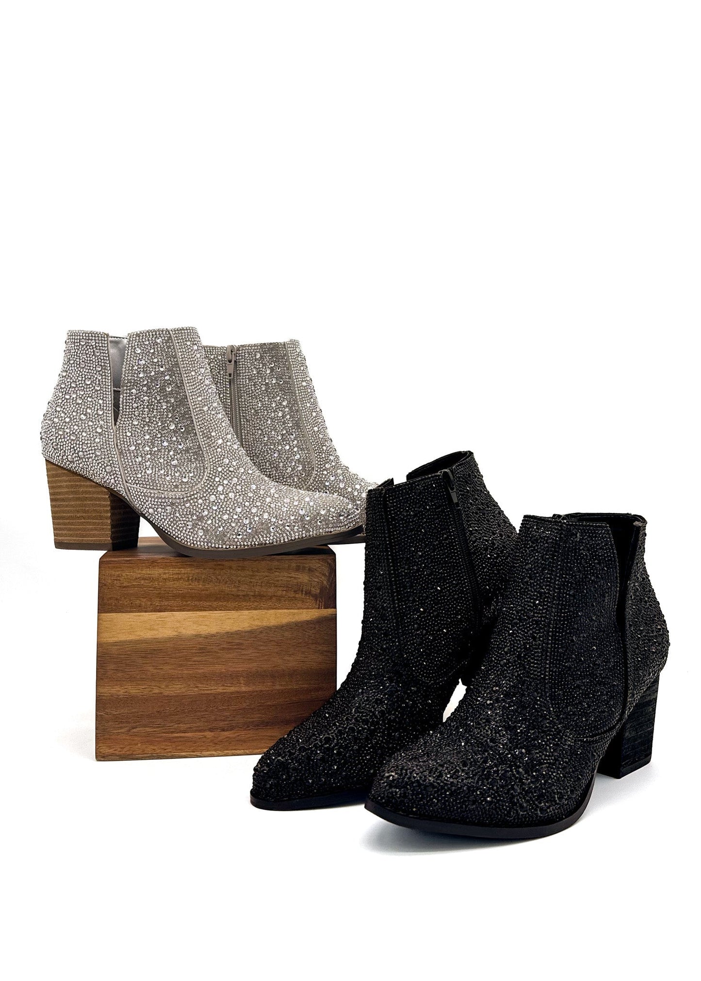 Shine Star Rhinestone Booties | Silver