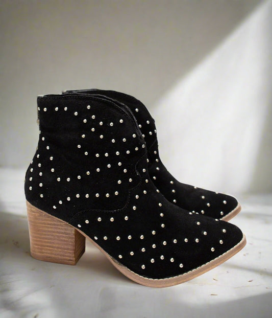 Twilight Studded Heeled Ankle Booties | Black