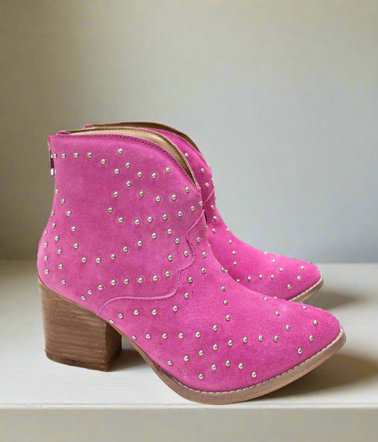 Twilight Studded Heeled Ankle Booties | Magenta