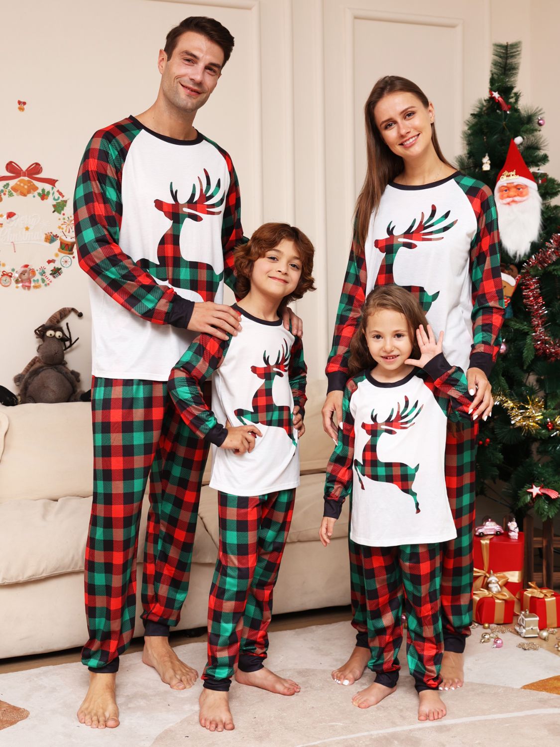 Reindeer Christmas Plaid Top & Plaid Pants Set | Men's