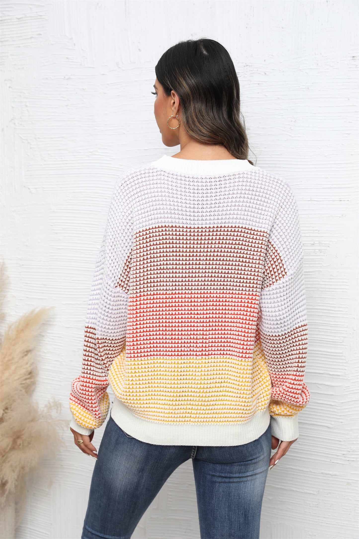 Apricot Waffle-Knit Block Sweater