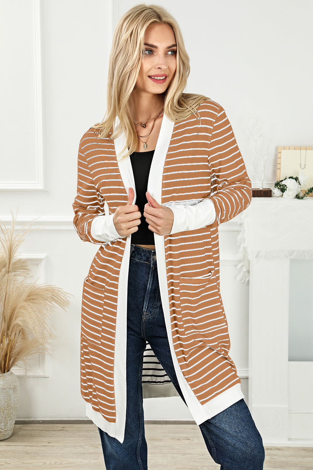 Striped Open Front Longline Cardigan | Multiple Colors
