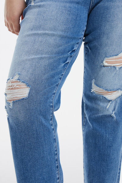 Genesis Mid-Waist Distressed Ripped Straight Jeans | Bayeas