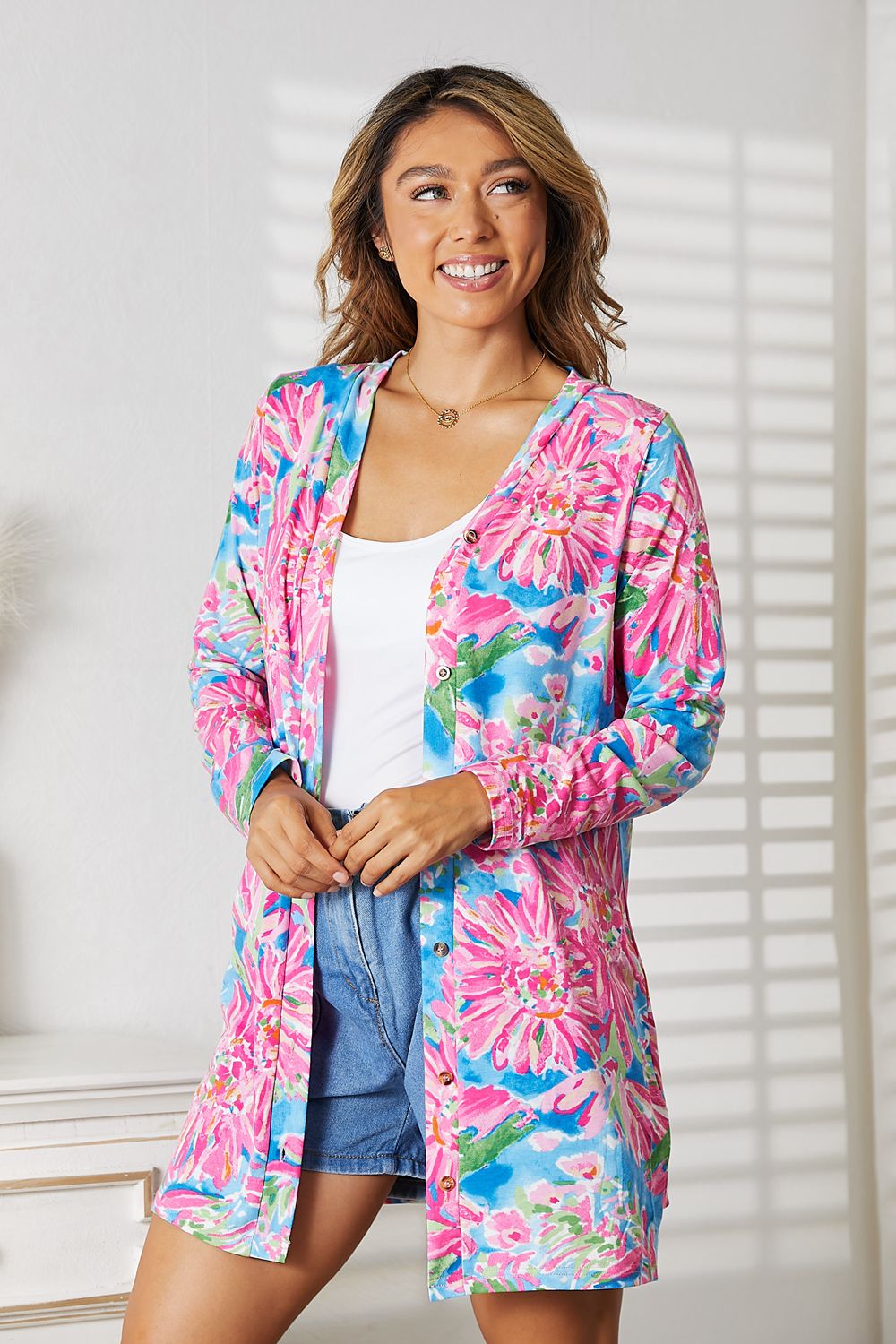 Floral Open Front Cardigan