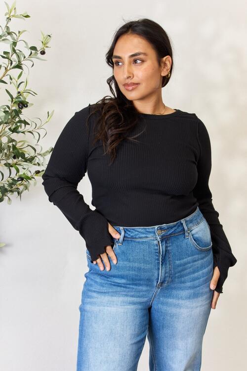 Back to the Basics Ribbed Long Sleeve Top | Black