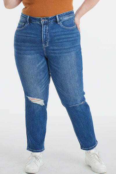 No Limits High-Waist Distressed Washed Cropped Mom Jeans | Bayeas