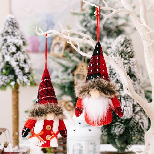 Christmas Plaid Hanging Gnome Ornaments | 2 Pieces