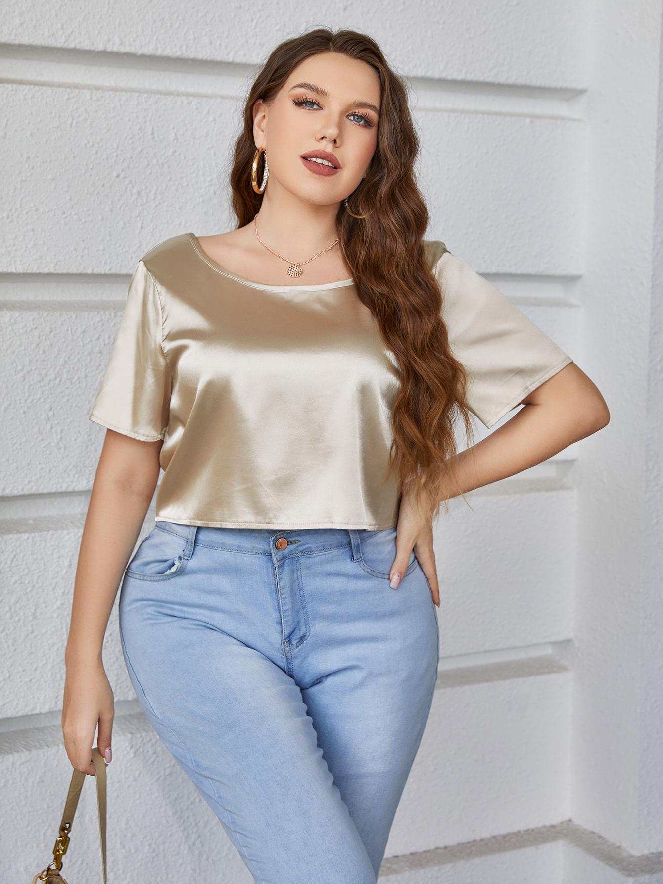 Champagne Cropped Tie Back Blouse