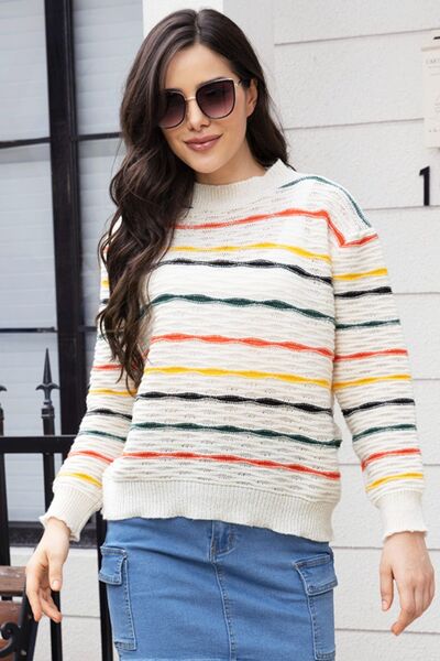 Rainbow Striped Long Sleeve Sweater