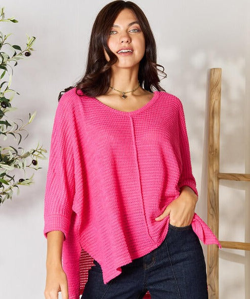 Fuchsia High-Low Slit Knit Top