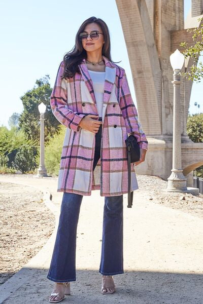 Into Plaid Button Up Lapel Collar Coat