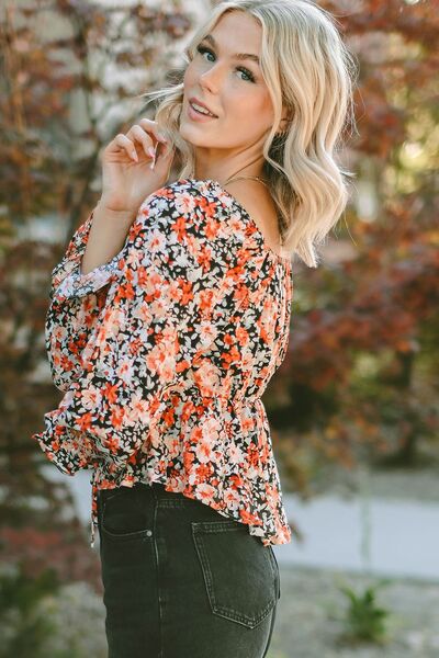 Floral Flounce Peplum Blouse