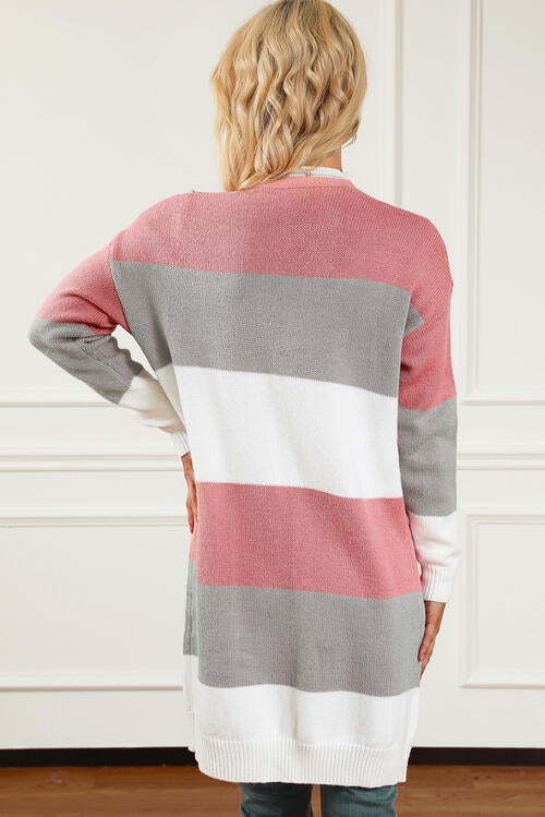 Burnt Coral Striped Open Front Cardigan