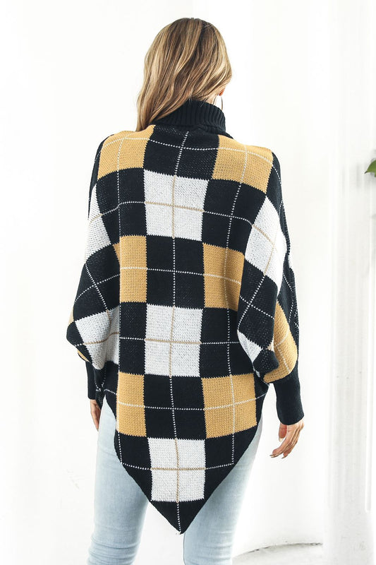 Keshia Plaid Turtleneck Dolman Poncho