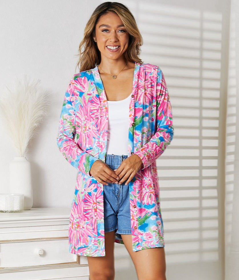 Floral Open Front Cardigan