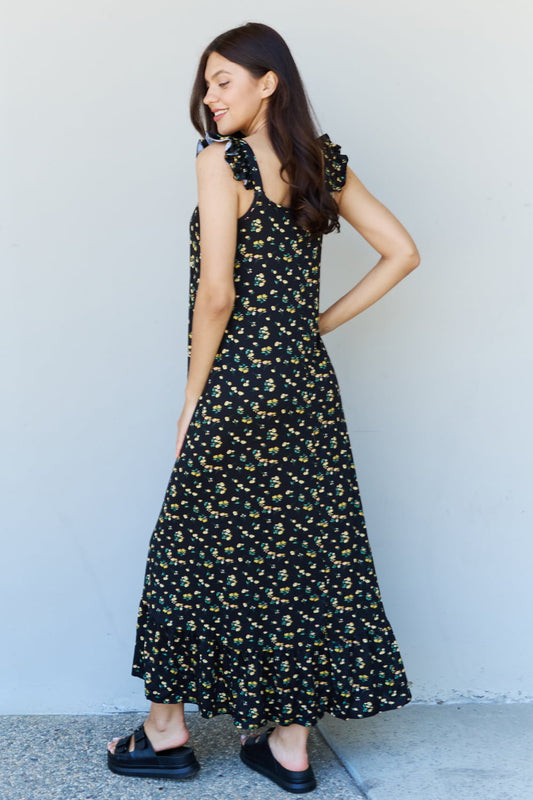 In The Garden Ruffle Floral Maxi Dress | Black & Yellow