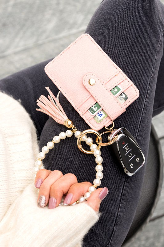 Pearl Key Ring Wallet Bracelet | Multiple Colors - Bella Lia Boutique