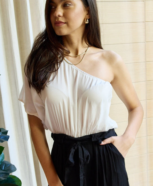 Marvelous in Manhattan One-Shoulder Jumpsuit | White & Black