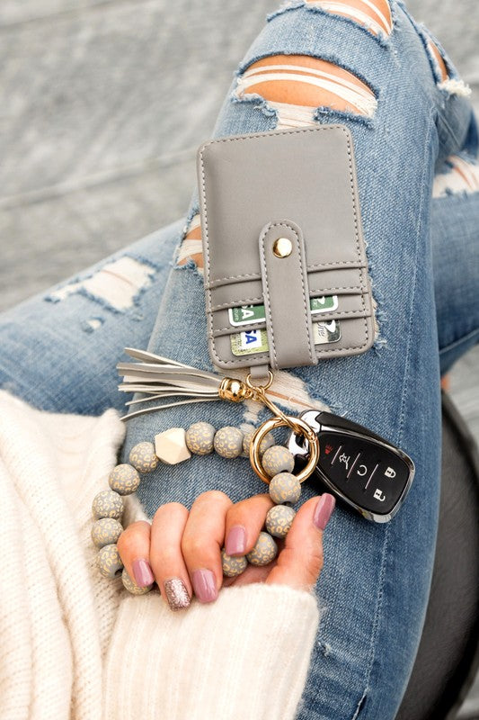 Leopard Beaded Key Ring Wallet Bracelet - Bella Lia Boutique