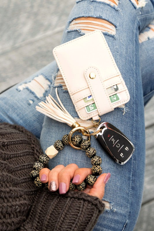 Leopard Beaded Key Ring Wallet Bracelet - Bella Lia Boutique