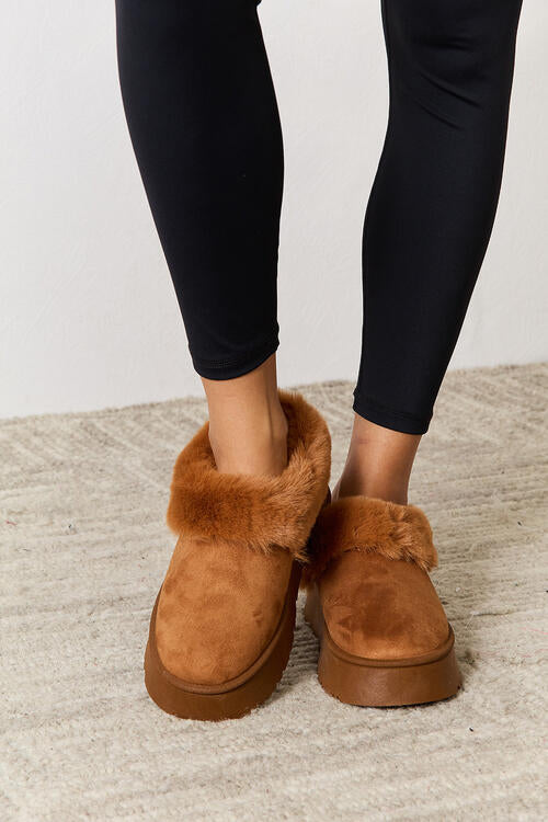 Furry Chunky Platform Ankle Boots | Camel