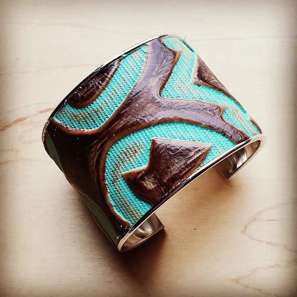 Wide Bangle Bracelet | Turquoise Laredo Leather - Bella Lia Boutique