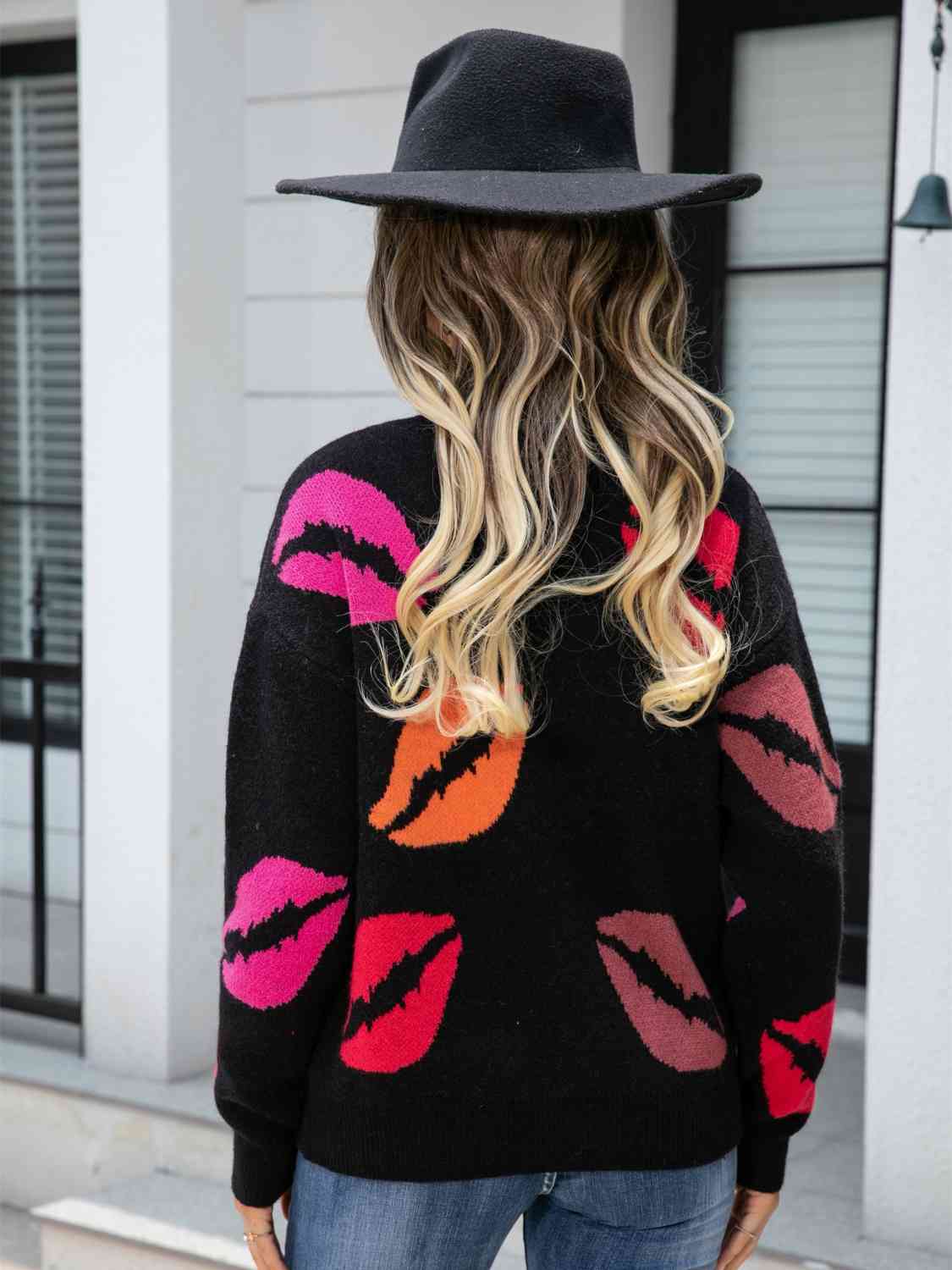 Lips Galore V-Neck Sweater