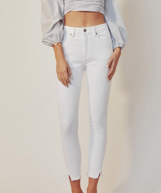 HIGH RISE ANKLE SKINNY WHITE JEANS-KC8604WT - Bella Lia Boutique