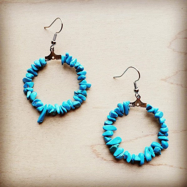 Turquoise Chip Hoop Earrings - Bella Lia Boutique