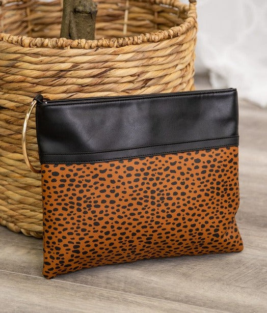 Leopard Gold Ring Vegan Leather Clutch - Bella Lia Boutique
