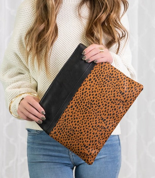 Leopard Gold Ring Vegan Leather Clutch - Bella Lia Boutique