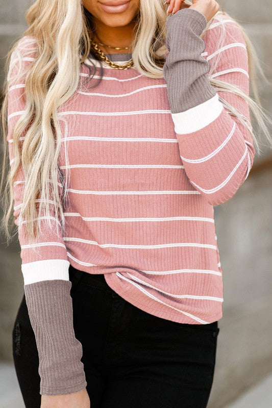 Mimosa Time Ribbed Knit Striped Top | Multiple Colors - Bella Lia Boutique