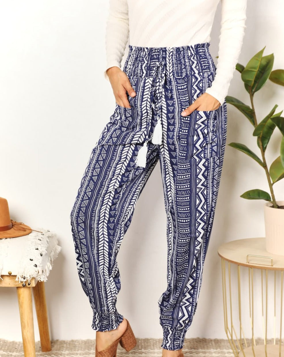 Geometric Tassel High-Rise Pants