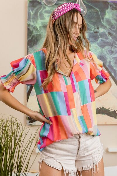 Jennings Color Block Smocked Blouse