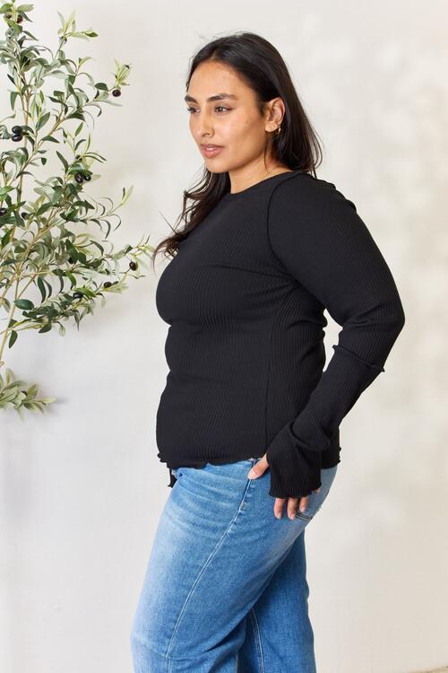 Back to the Basics Ribbed Long Sleeve Top | Black